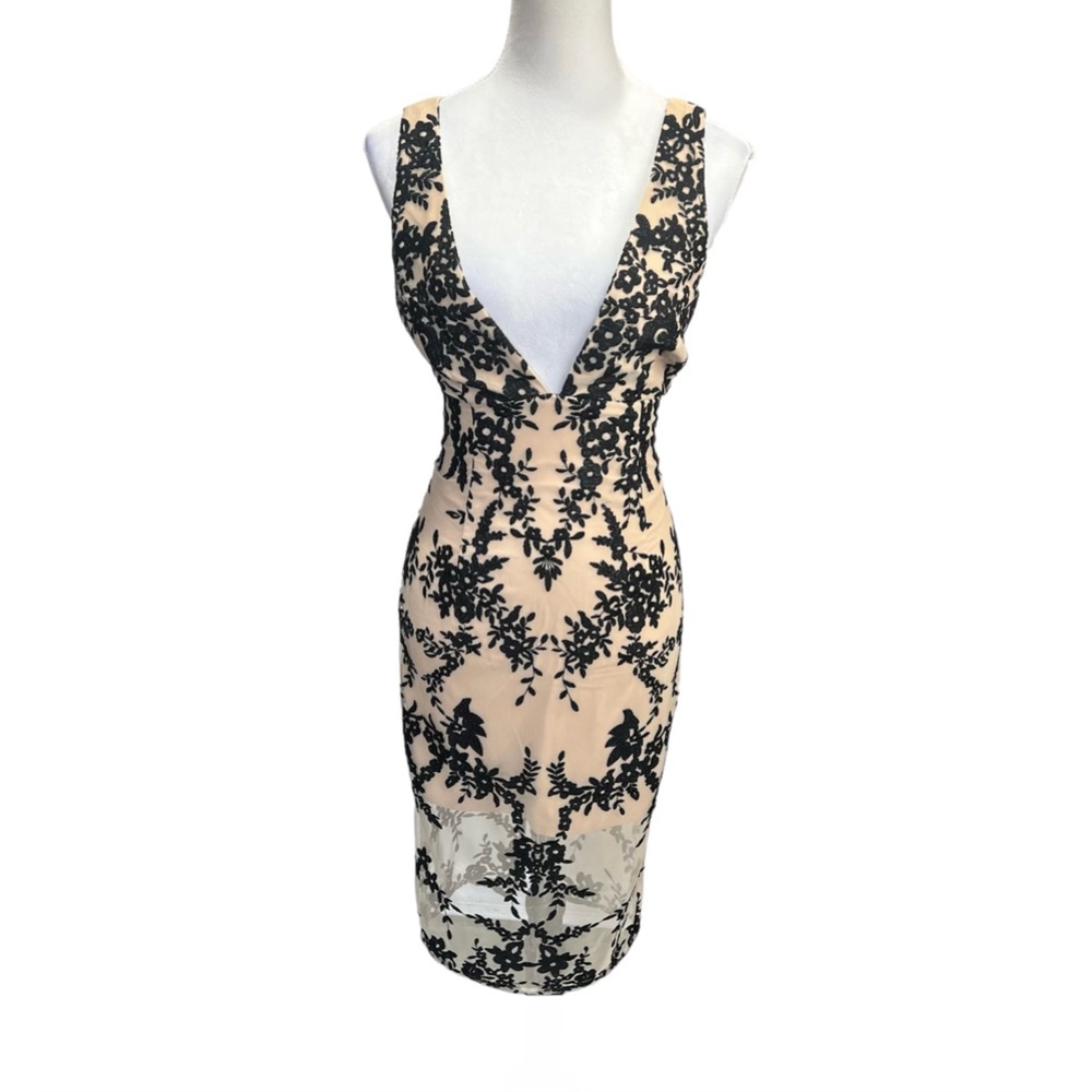 Bardot Sleeveless Embroidery Nude and Black Embroidered Midi Dress /Size: 6 - Picture 3 of 6